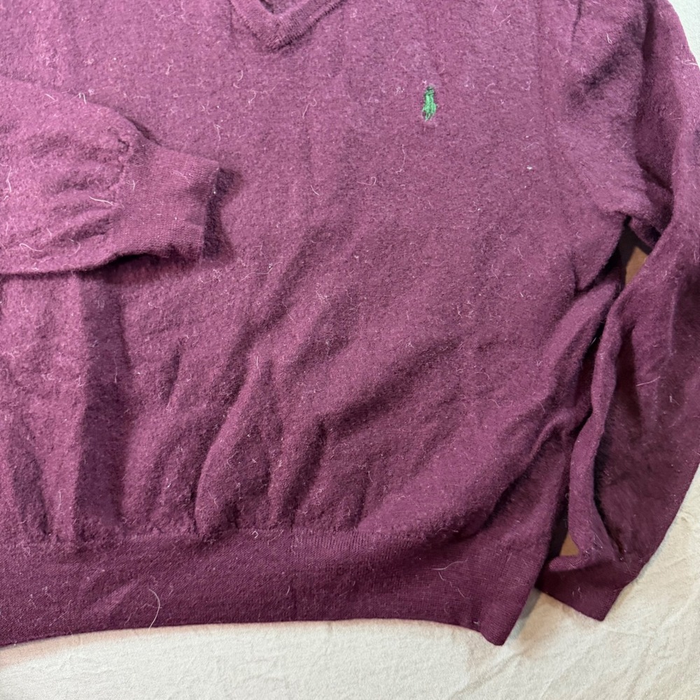 Polo Ralph Lauren V-Neck Sweater Mens‎ M Purple Good Embroidered Pony Logo - Picture 3 of 8